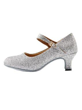 Glitter Latin Ballroom Dance Shoes Block Heel Y Strap Suede Sole Women
